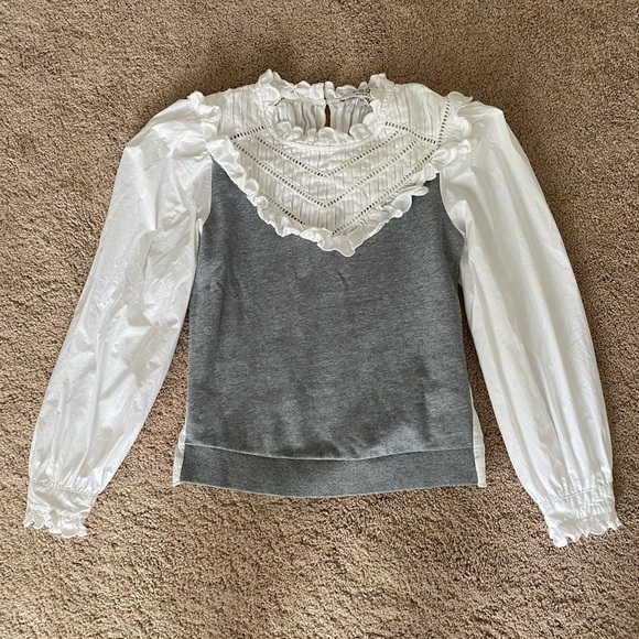 Sea New York- white Eyelet Collar Longsleeve Sweatshirt - Picture 1 of 7